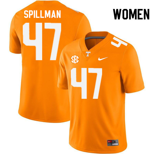 Women #47 Edwin Spillman Tennessee Volunteers College Football Jerseys Stitched-Orange